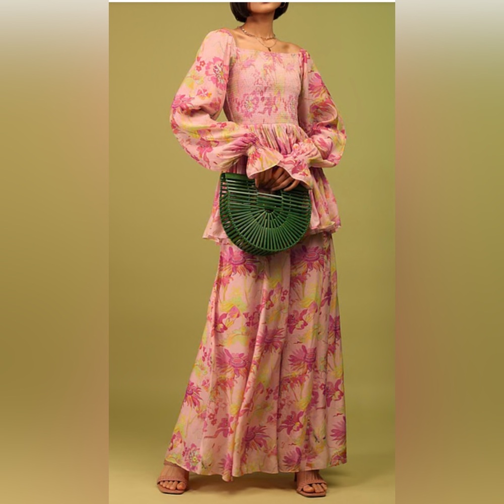 Floral Pink Square-Neck Puff Sleeve Blouse